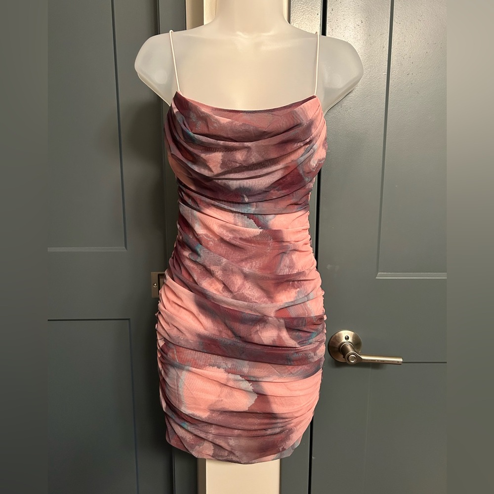 Oh Polly Pink Ruched Mini Dress